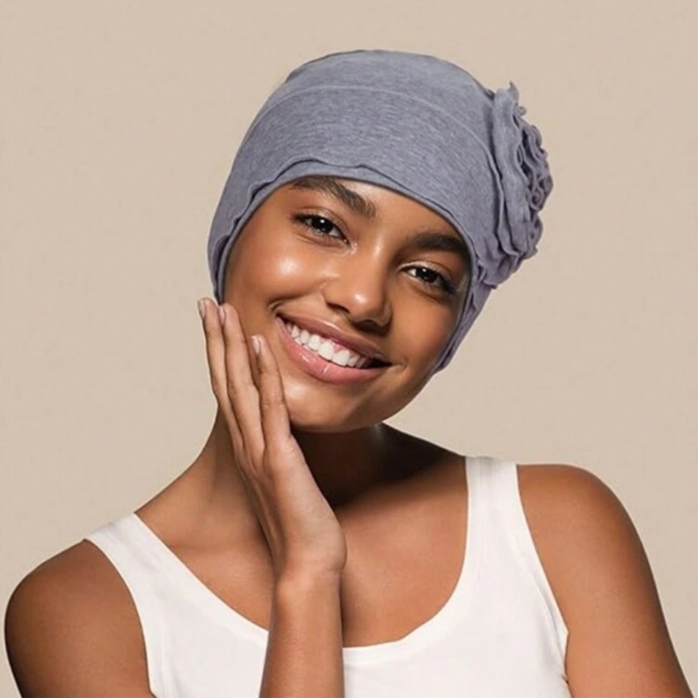 Elegant Women's Floral Beanie Collection - Gray, Blue, Black, Red - Picture 5 of 8